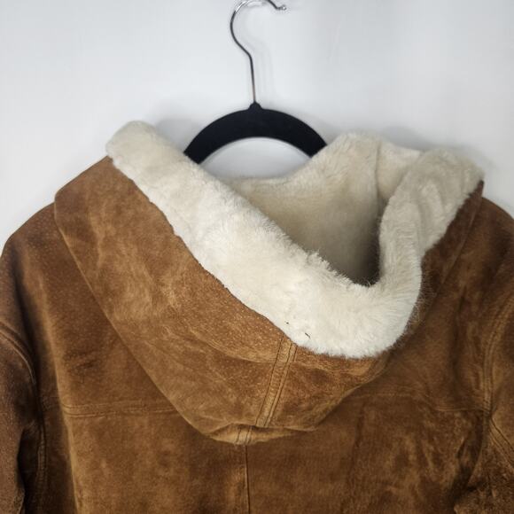 00s Covington Womens Suede Leather Shearling Lined Hooded Coat Sm Y2K - Picture 8 of 10